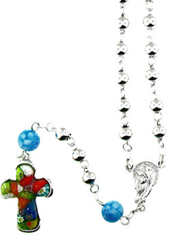sterling silver millefiori cross rosary necklace
